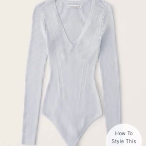 Abercrombie Small Elevated V Neck Bodysuit Light Blue Sweater